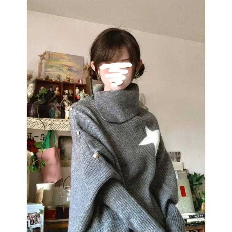 

Women s Irregular Gray Knit High Neck Cape Sweater - New Early Autumn Design XL