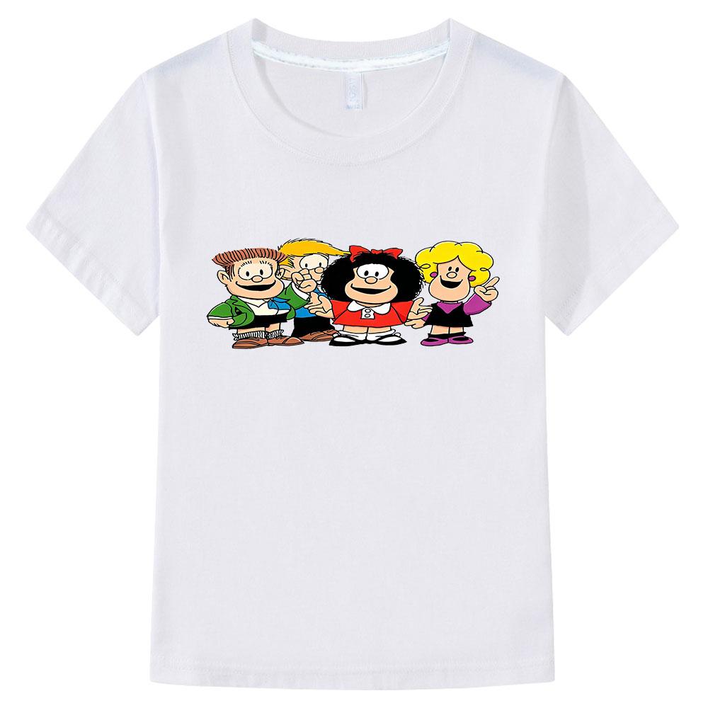 Mafalda Print Kids T-shirt Cotton Cartoon Girls Tops Boys Short Sleeve Graphic Manga Tees Summer Children's Clothing Camisetas