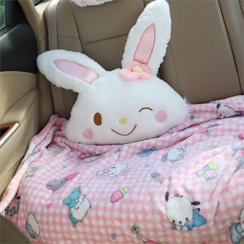 Cartoon Rabbit Plush: Pillow & Blanket Combo for Car/Home
