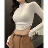 Women's Fashion Casual Spring Fall Solid Color Print Long Sleeve Half Turtleneck Blouses & Shirts