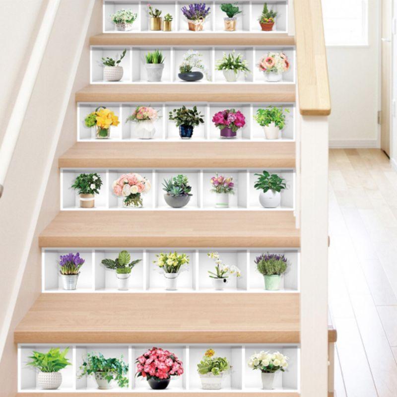 6pcs/set Potted Plant Staircase Stair Riser Floor Sticker Adhesive DIY S top sale