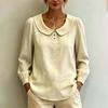 Women Long Sleeve Blouse Loose Fit Peter Pan Collar Shirt Breathable Puff Sleeve Top Casual Workwear