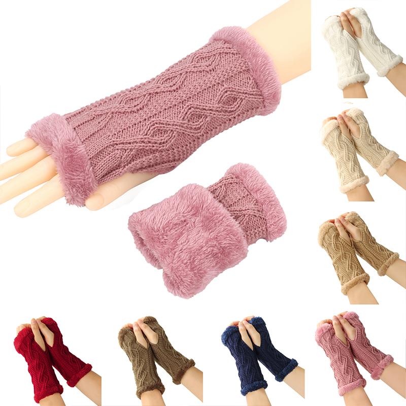 Purple Warm Fur Gloves for Autumn and Winter Thick Velvet Gloves Short Knitted Plush Sleeve with Gloves