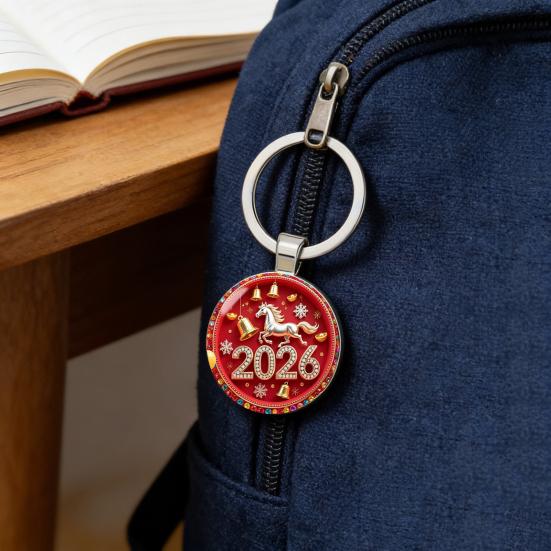 2026 Horse Pattern Keychain 2D Flat Round Metal Pendant for Car Keys Bag Decoration Shin Gift