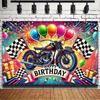 2D Biker Happy Birthday Backdrop - Motorcycle Party Photo Booth Background