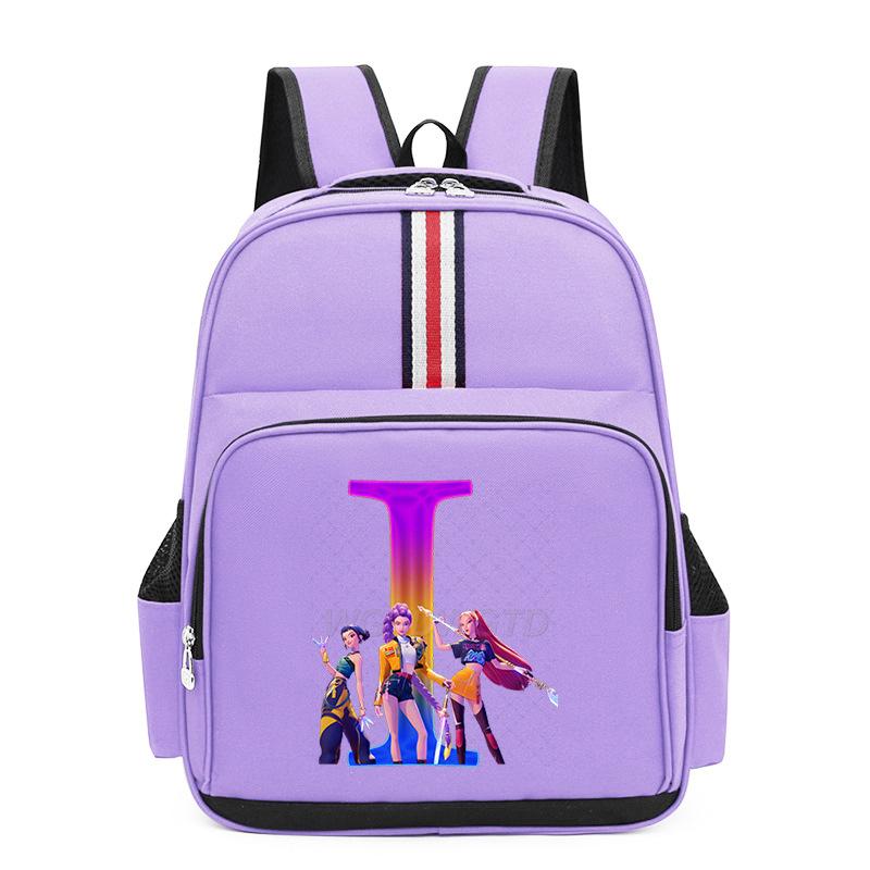 College Style Trend 26 Letter Printing Anime Cartoon Large Capacity Burden Reduction Backpack Casual Student School Bag