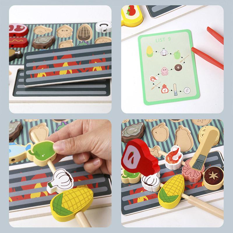 Wooden Fun Barbecue Pretend Toys Role-playing Parent-child Interactive Educational Enlightenment Toy Simulated Barbecue Toy Set