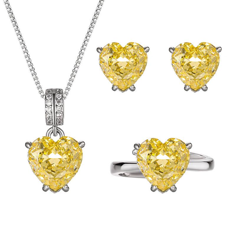Accessories Jewelry Sets Necklaces Rings Earrings Heart-shaped High Carbon Yellow Niche Fashion Women's High-end