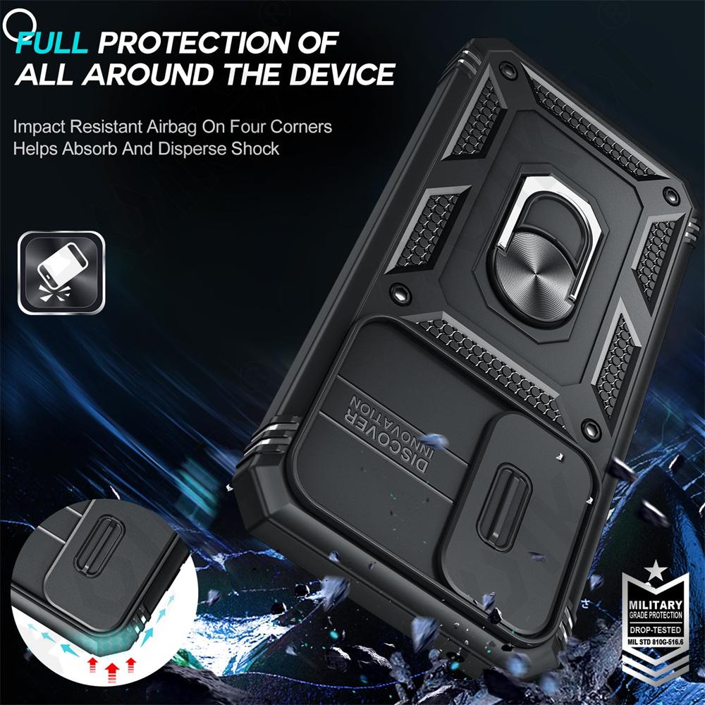 Military Armor Holder Case for Samsung Galaxy S24 S23 S22 S21 Ultra Plus A55 A35 A54 A14 4G 5G Slider Camera Protect Card Pocket Cover