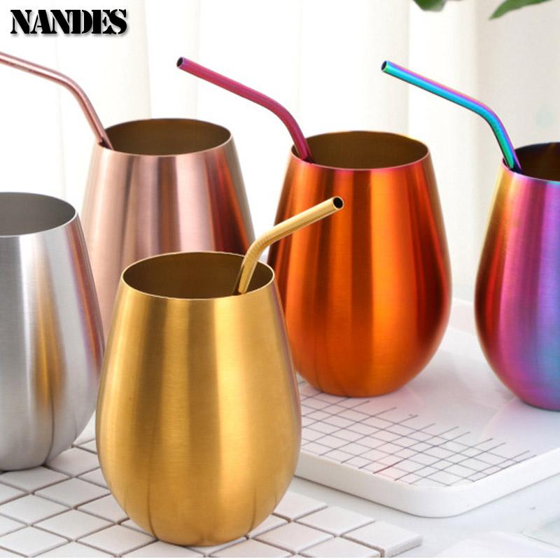 500ml Stainless Steel Single Layer Titanium Plating Wine Glasses Beer Milk Cup Drinking Mug Big Belly Water Cup Bar Supplies