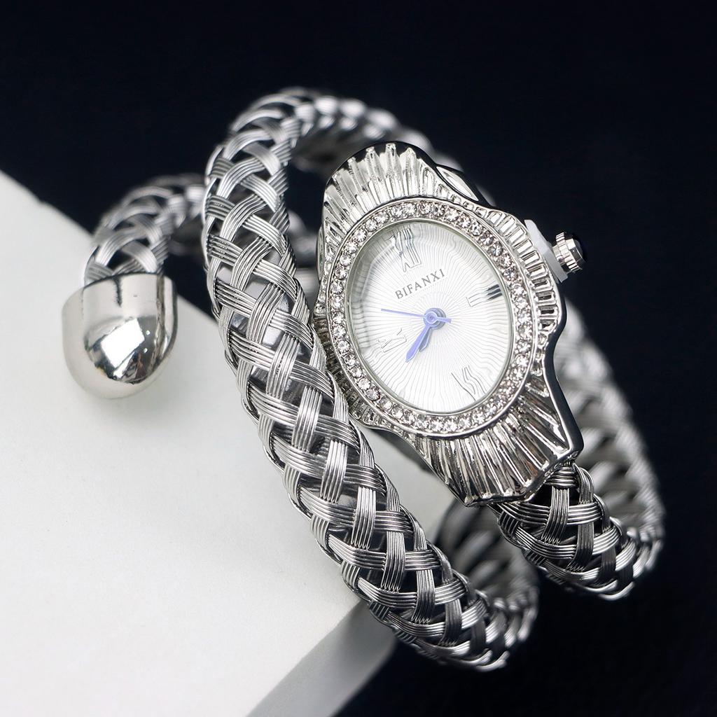 Women Quartz Watch Unique Snake Shape Bracelet Watches Wire Braided Wristwtatch