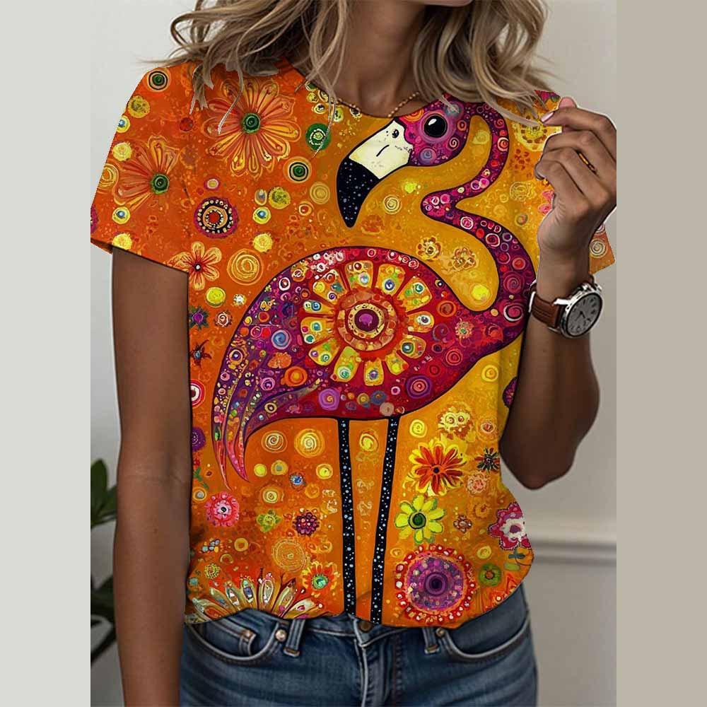 Girl 3D Printed Women's T-shirt Summer Round Neck Short Sleeved T-shirt