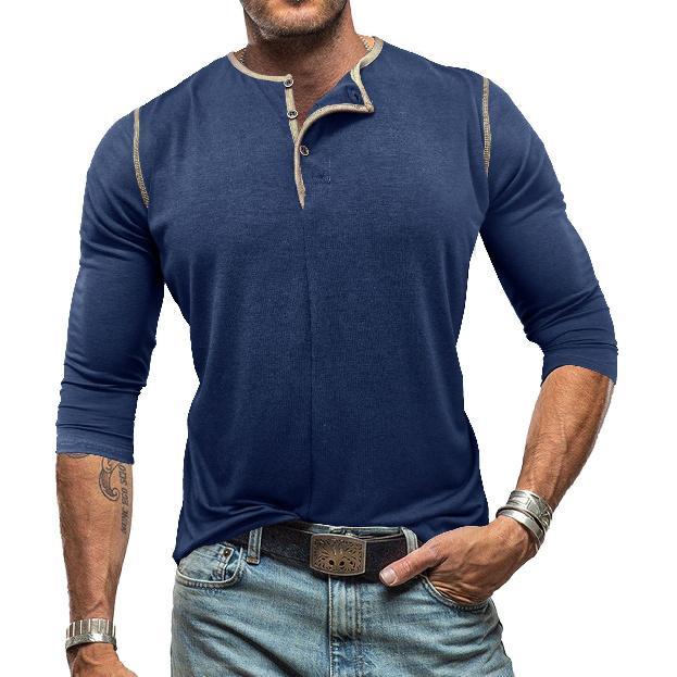 Neue Herbst- und Winter-Herrenbekleidung Langarm-Henley-Shirt Herren-Rundhals-T-Shirt Langarm-Oberteil