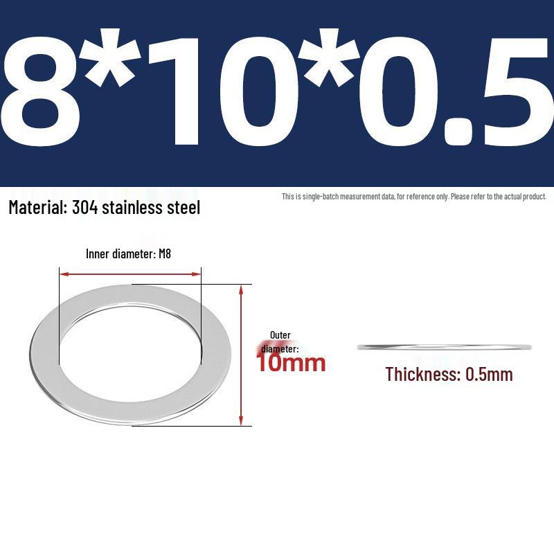 304 Stainless Steel Ultra-Thin Flat Washers - Available in Thickness: 0.1mm, 0.2mm, 0.3mm, 0.5mm