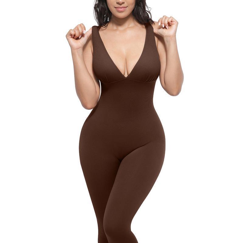 High Elasticity Fitness Sleeveless V-neck Tummy Control Yoga Jumpsuit for Women