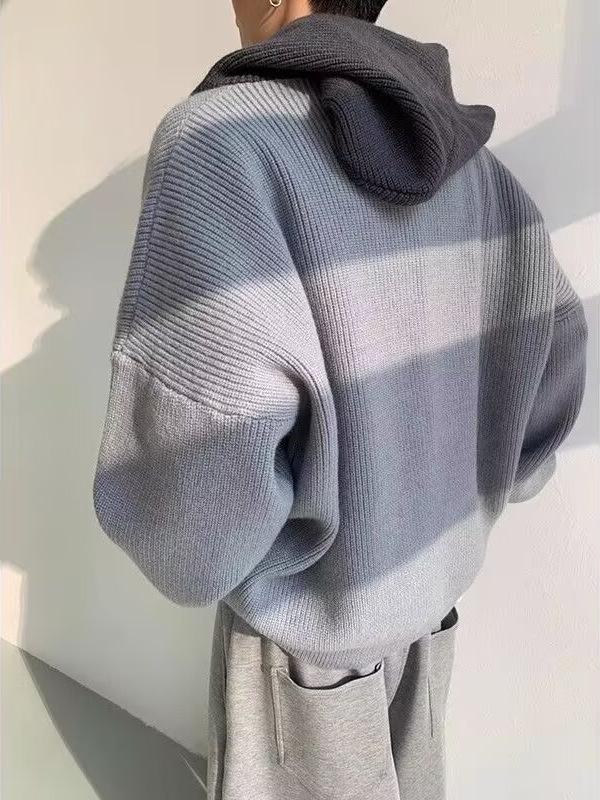 Herren Übergroßer Retro Grauer Kapuzen-Winterstrickpullover