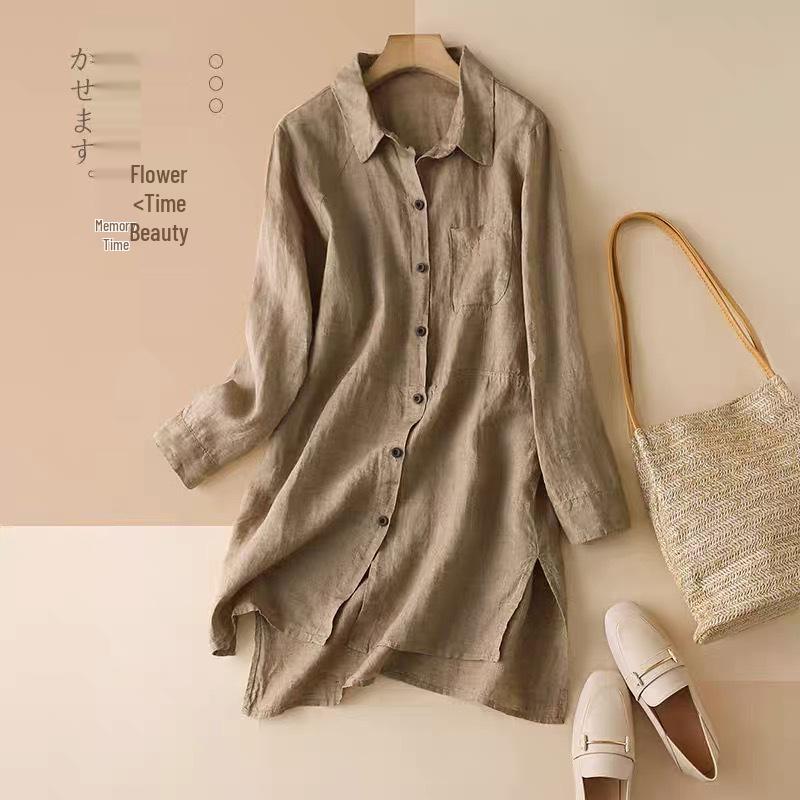 2026 Spring Women s Plus Size Loose Cotton Linen Long Sleeve Shirt XL