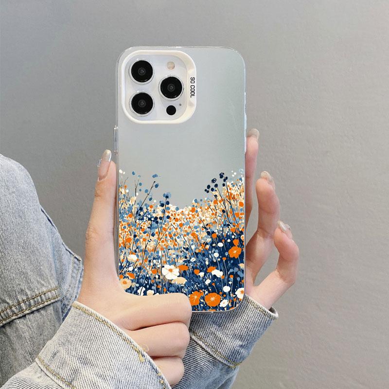 Mountains And Plains Fresh Flowers Laser Phone Case For iPhone 14 15 16 Pro Max Plus 13 Mini 11 12 Pro Max Shockproof Back Cover