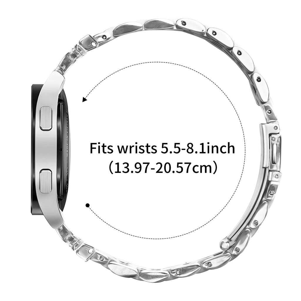 Watch Band for Garmin D2 Air X10/vivoactive 5/Venu Sq 2 7-Bead D-Shape Rhinestones Decor Silver Stainless Steel Strap