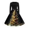 Women's Fashionable And Elegant Autmn And Winter Long-sleeved Christmas Tree Print Dress