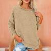 Women's Fashionable Solid Color Round Neck Long Sleeved Plush Warm Pullover Top