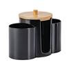 3-in-1 Design Cotton Round Pad Holder Plastic Multi-Functional Cotton Swab Box Bamboo Lids Dustproof Makeup Organizer Home Use