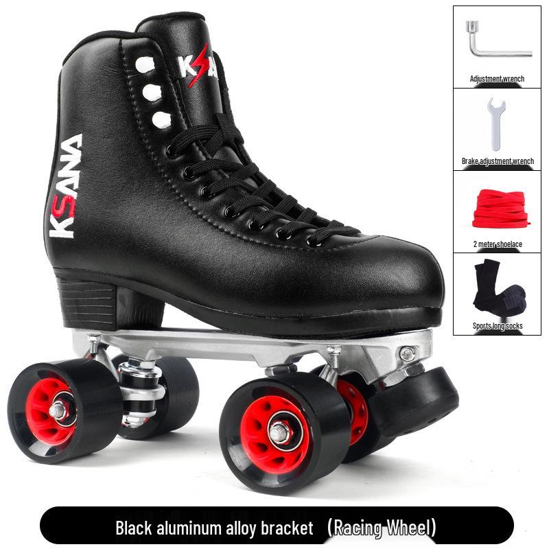 KSANA Setsuna Double-Row Microfiber Leather Roller Skates - Adult Four-Wheel Inline Skates for Professional Figure Skating