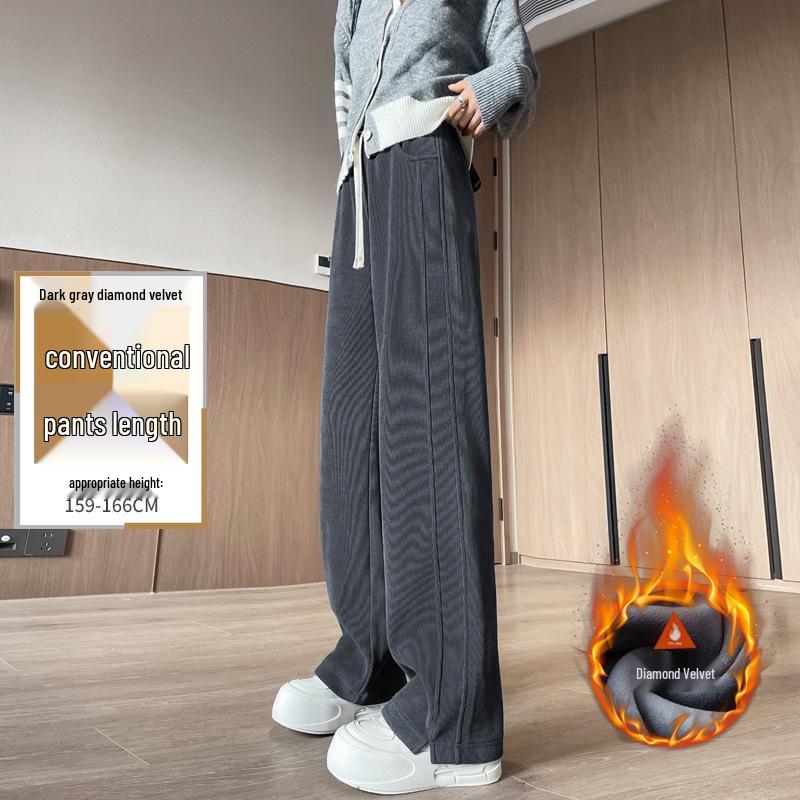 Women's Narrow and Wide-Leg Chenille Sweatpants, Fleece-Lined for Autumn/Winter 2024, Straight-Leg Casual Design.