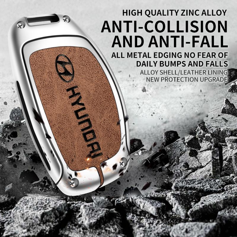 Alloy Leather Car Remote Key Protection Cover Shell For Hyundai ix35 i40 i20 i10 Tucson Elantra Creta Sonata Ioniq Accent Creata KK9