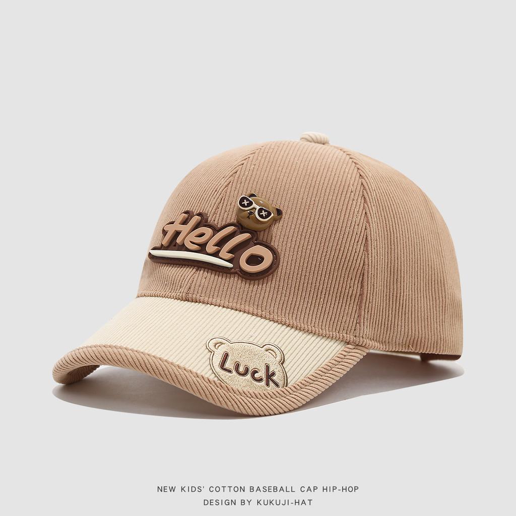 Children Corduroy Cap With Embroidered Letters For Autumn Winter Warmth And Sun Protection