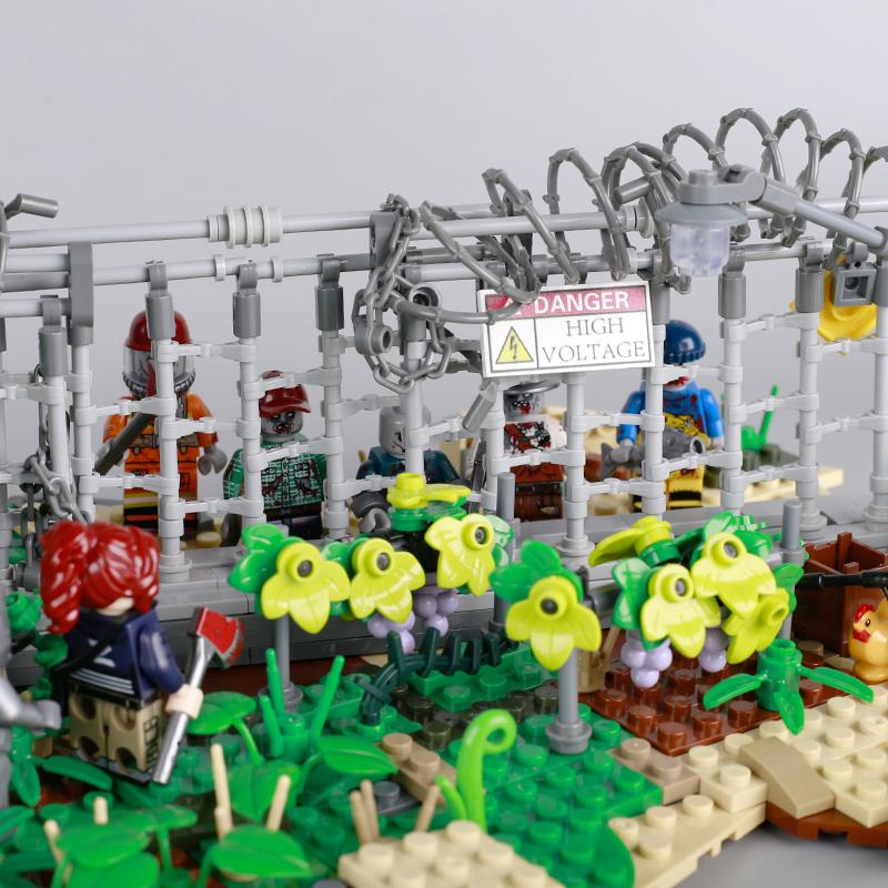 MOC Città Uomo Zombie Zai Rovine Scena Torre Recinzione Prigione Edificio Blocchi da Costruzione a Particelle Piccole Giocattolo