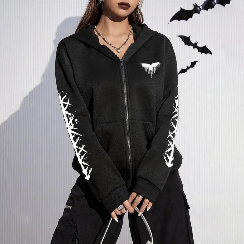 2026 New Arrival Women's Zipper Hoodie Ancient Viking Raven Print Sweatshirt Autumn Winter Casual Fashion Warm Hooded Coats