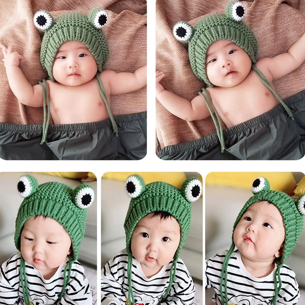 Cute Frog Eyes Baby Cap Winter Warm Earflap Hat Soft Knitted Crochet Infant Outdoor Windproof Beanie Hats For Baby Boys & Girls