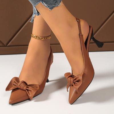 Nuovi Sandali da Donna con Tacco Alto a Spillo Fiocco Taglie Forti Stile Europeo Eleganti Sandali a Punta Chiusa