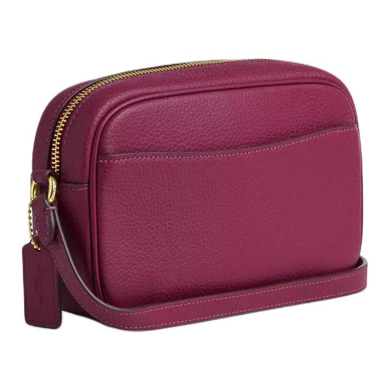 Coach Jamie 20 Gold Logo Nameplate Zipper Closure Pebbled Leather Camera Bag Crossbody Shoulder Bag Small Size Women’s Rose Pink