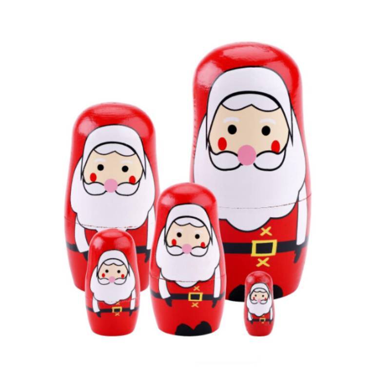 Wooden Russian Nesting Dolls Set With Christmas Decor And Modern Minimalist Style For Holiday Gift