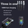 3-in-1 USB 100W Fast Charger Cable Car USB To Type-C Micro LIGHTNING Cable For iPhone 16 15 14 13 Samsung Xiaomi Huawei