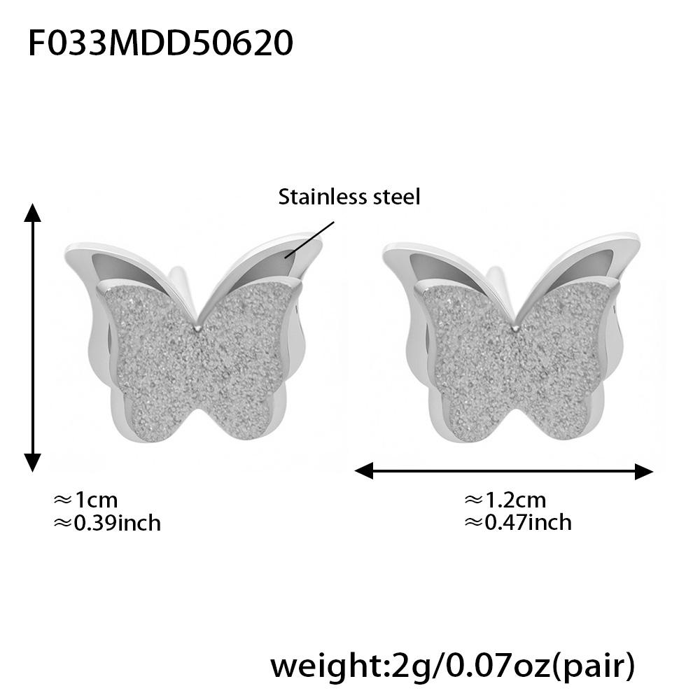 Butterfly Stud Earring Rings Necklace In 18k Gold Plated Stainless Steel Chain Necklaces Matching Ring Ear Studs For Women