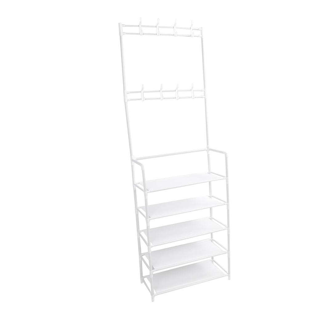 Coat Shoe Rack with Hooks 68.9in 5 Tier Metal Multifunctional Dust Proof Ample Space Coat Shoe