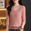 V-neck Sweater Women's Top Solid-color Knitted Sweater Loose and Casual Pullover Long-sleeved Warm Sweater