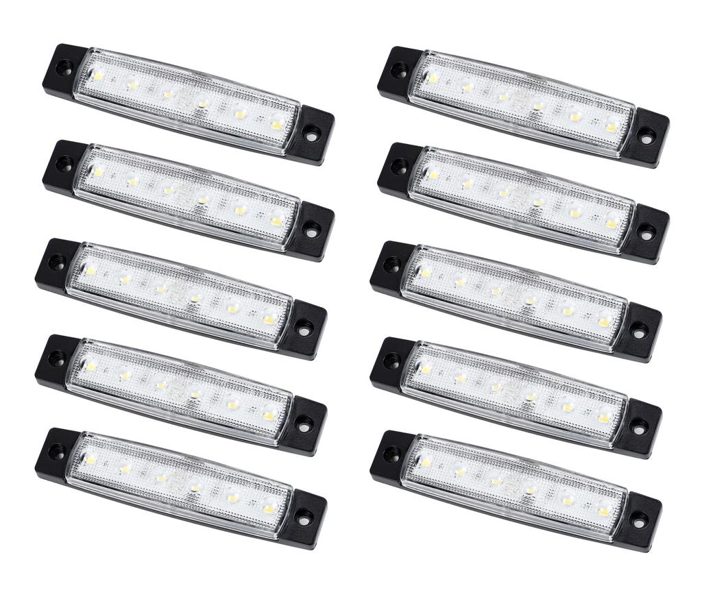 Car White LED Side Marker Lamp, 6 Rows Universal 10 Pack Trailer Light