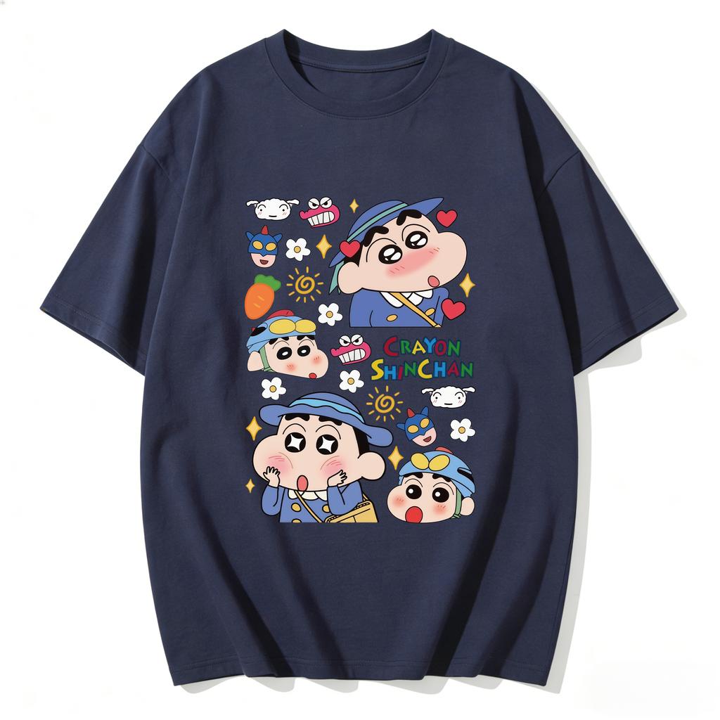 Crayon Shinchan Cute Cartoon T Shirt Unisex Women Kids Family Matching Tee Summer Casual Short Sleeve Cotton Top Fashion Streetwear