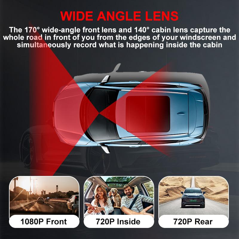 2 or 3 Channel Dashcam, Full Coverage of Front, Rear & Interior for All-Day Vehicle Protection