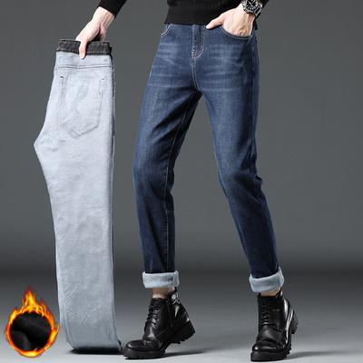 Autumn and Winter Casual Elastic Jeans Men's Fashion Korean Youth Plus Velvet Warm Jeans