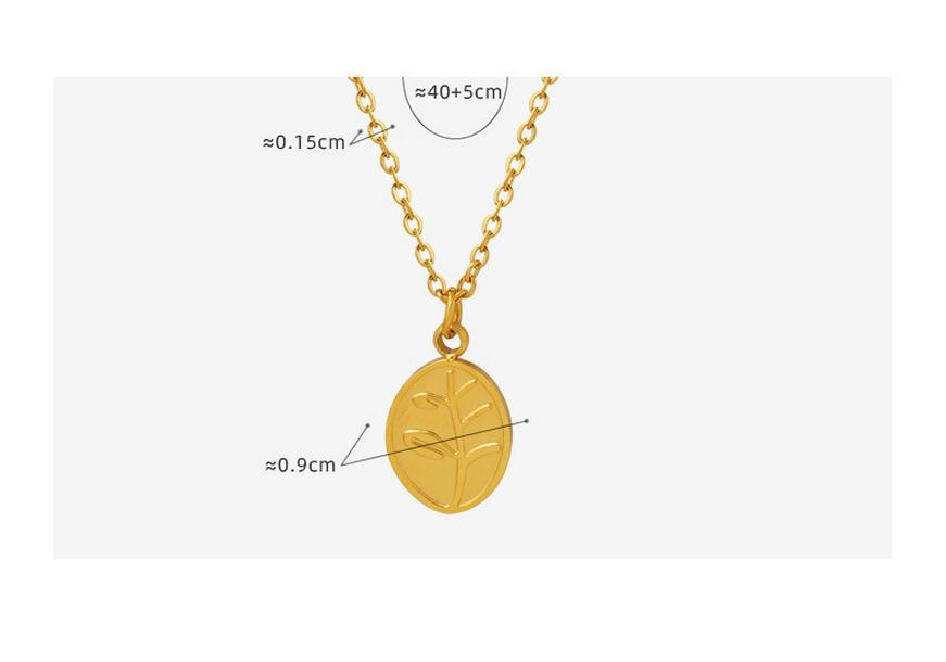 Leaf Oval Pendant Necklace for Women - Gold Plated, Fade-Resistant Titanium Steel