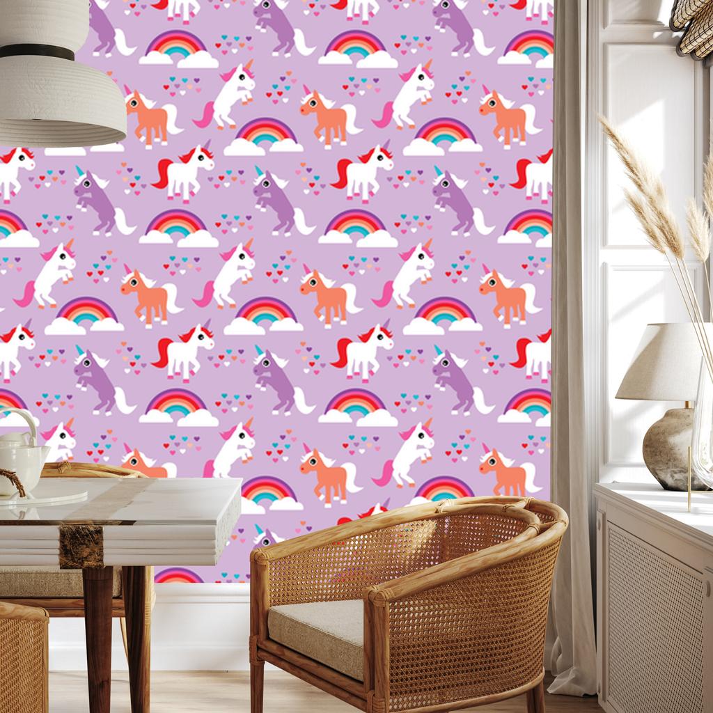 Unicorns Rainbow Hearts Wallpaper for Living Room and Bedroom 50x1000