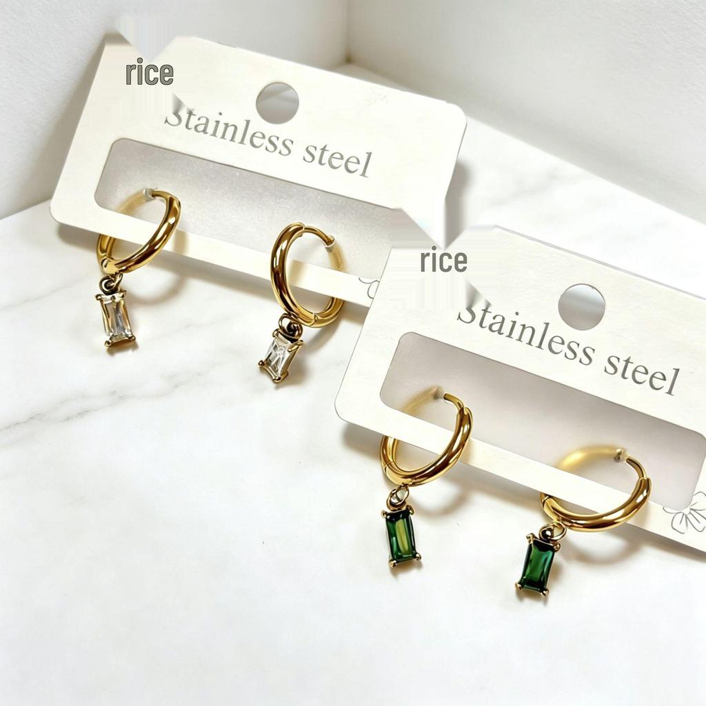 Stylish Rhinestone-Inlaid Stainless Steel Earrings with Electroplated Pendant
