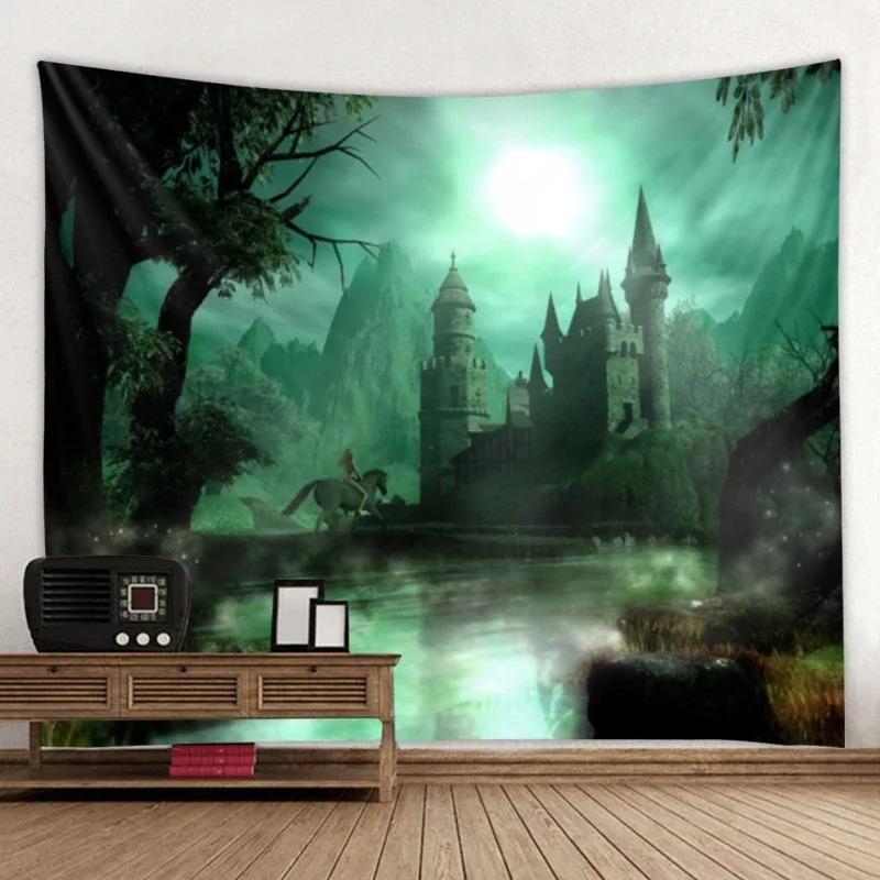 Ghost Horror Pumpkin Skull Bat Castle Halloween Tapestry Art Blanket Door Curtain Hanging Decoration Home Bedroom Living Room