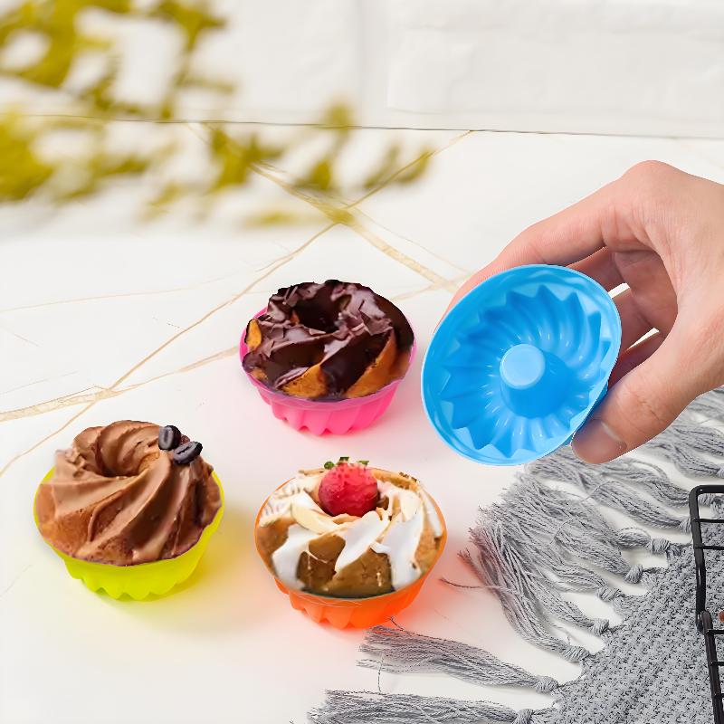 12 Piezas/Set De Moldes Para Pasteles De Silicona De Grado Alimenticio, Capacillos Para Muffins Redondos Multicolor, Moldes Para Hornear Pasteles De Silicona