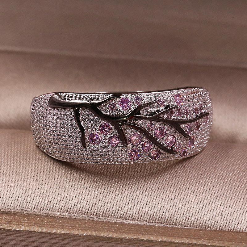 Fashion Shiny Tree Branch Rings 925 Sterling Silver Crystal Zircon Branch Rings for Women Unique Punk Branch Wedding Jewelry